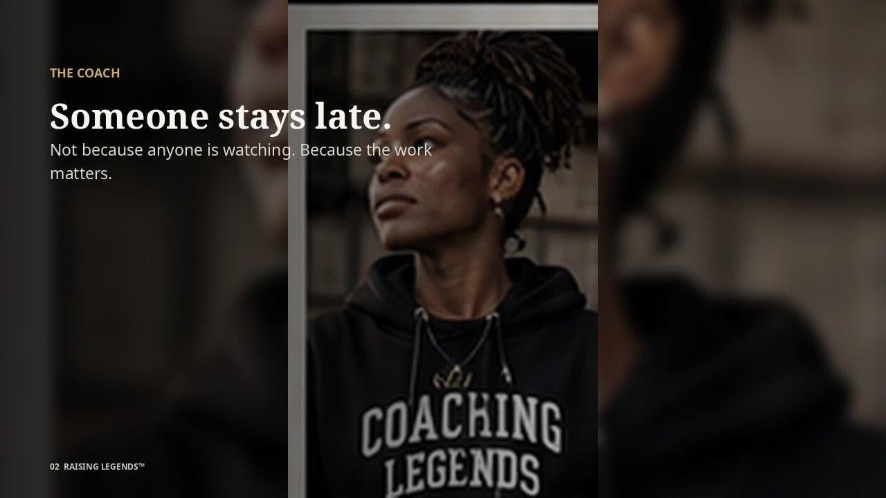 A coach wearing Coaching Legends apparel in a scene from the Raising Legends film